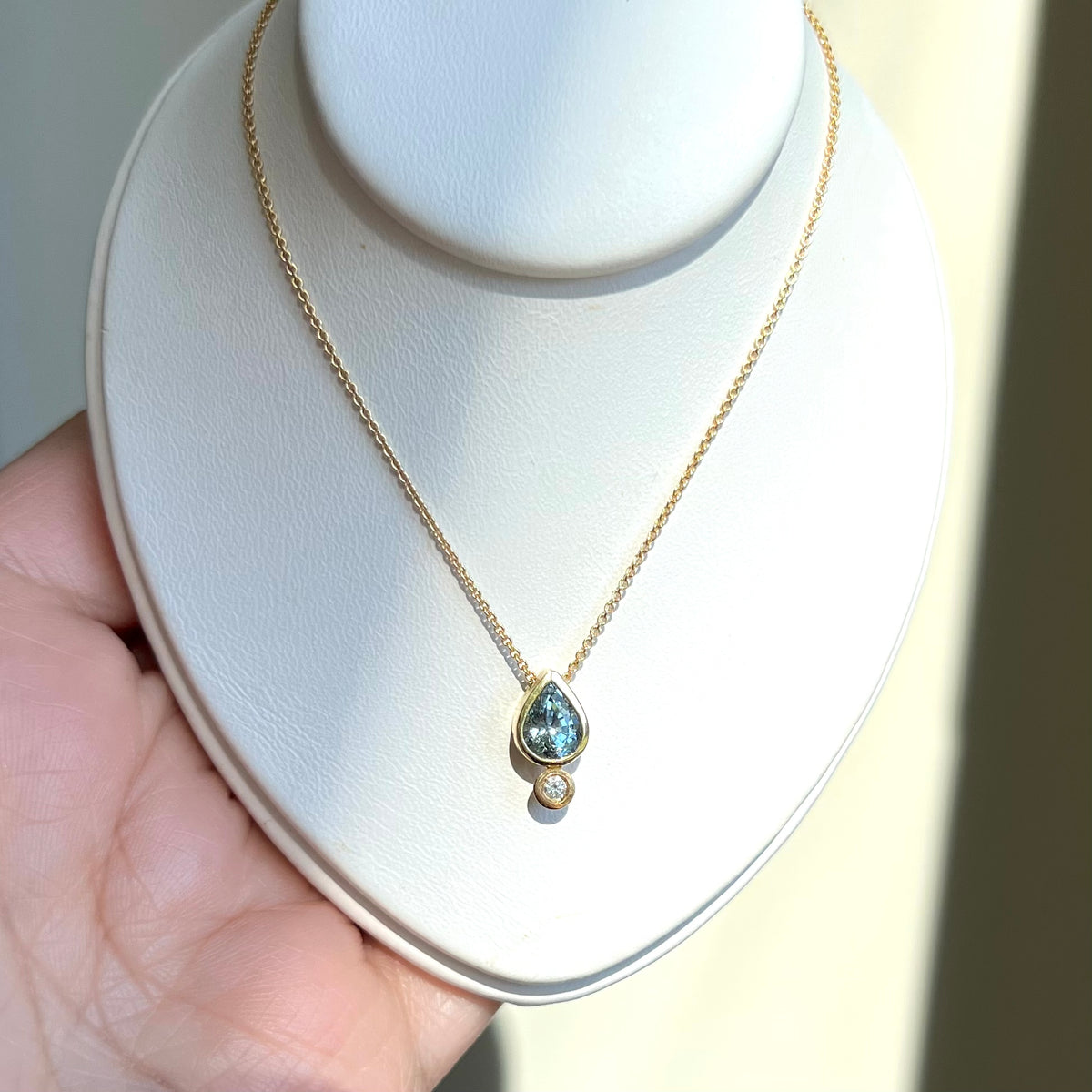 BLUE/GRAY SAPPHIRE DIAMOND SACRED SEED NECKLACE