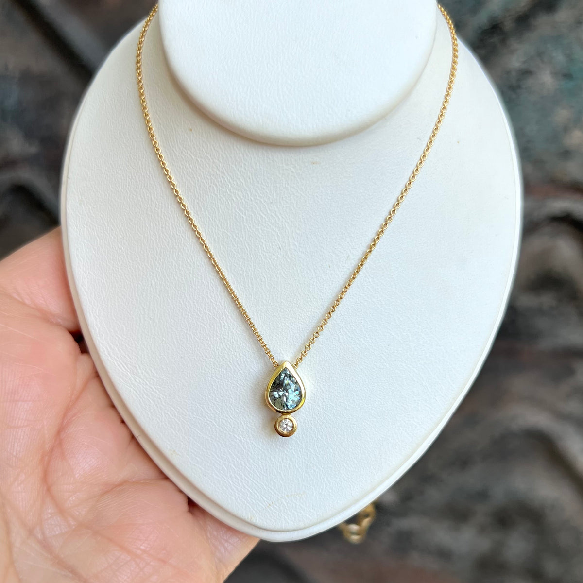 BLUE/GRAY SAPPHIRE DIAMOND SACRED SEED NECKLACE