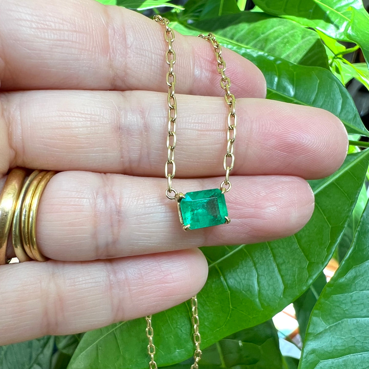 Square Emerald Cage-Set White Gold Pendant | Bobbili Gems