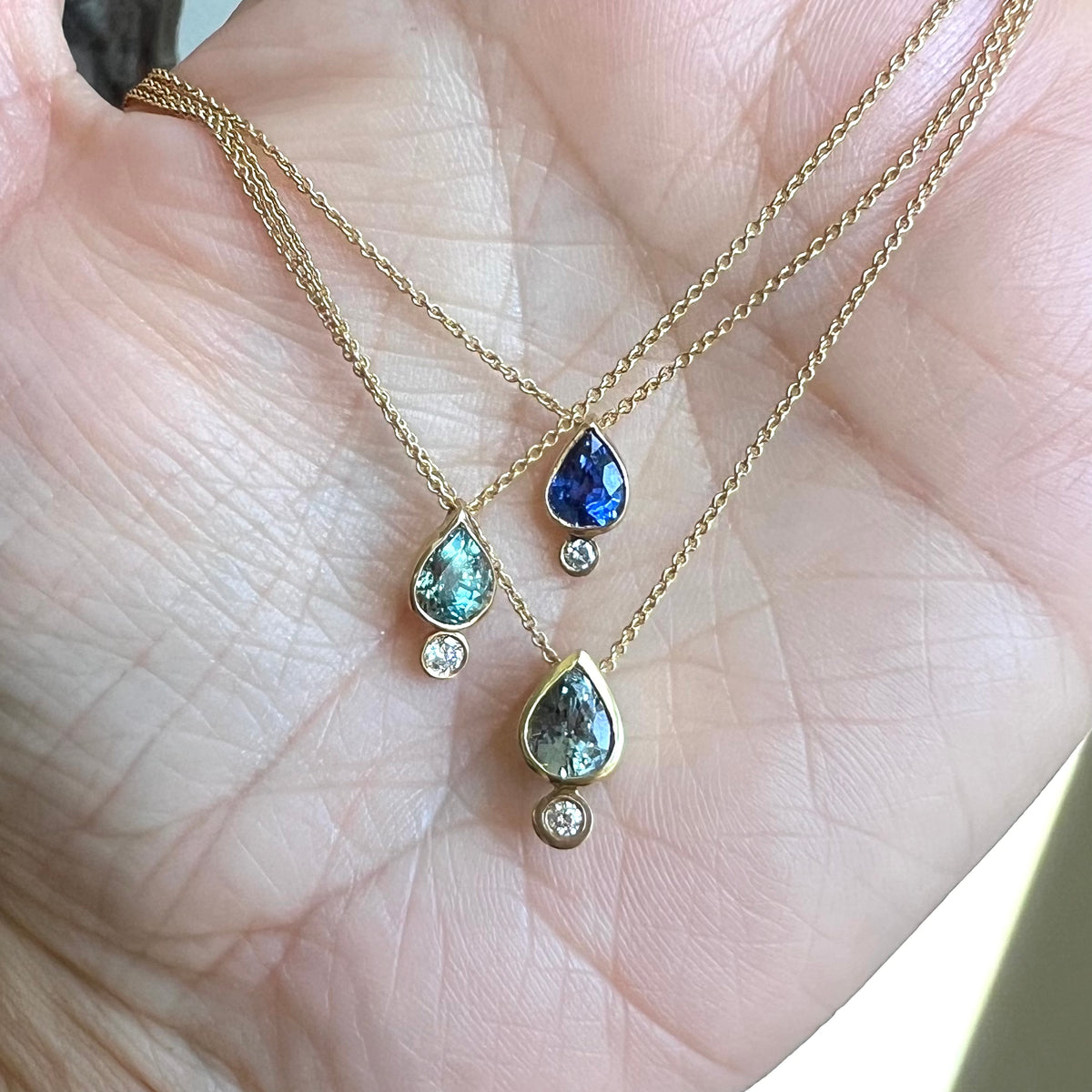 BLUE/GRAY SAPPHIRE DIAMOND SACRED SEED NECKLACE