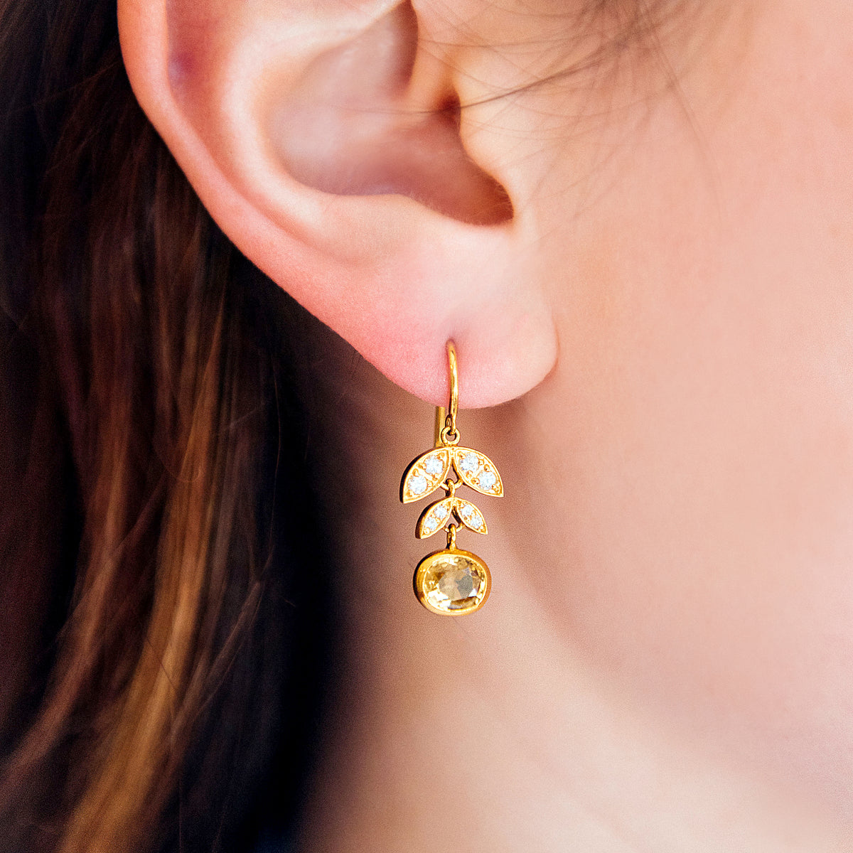 GOLDEN ZIRCON LOTUS EARRINGS