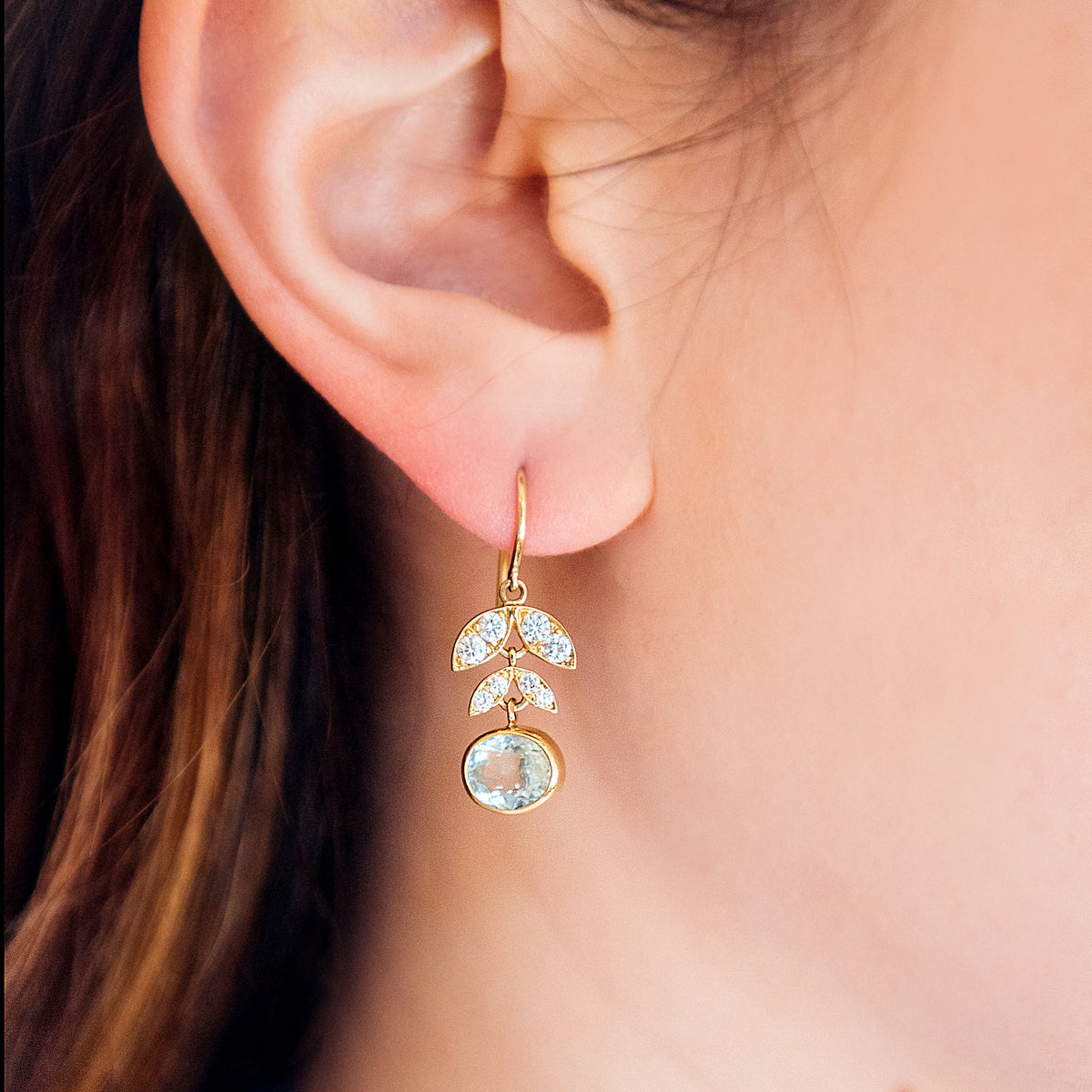 AQUAMARINE DIAMOND LOTUS EARRINGS