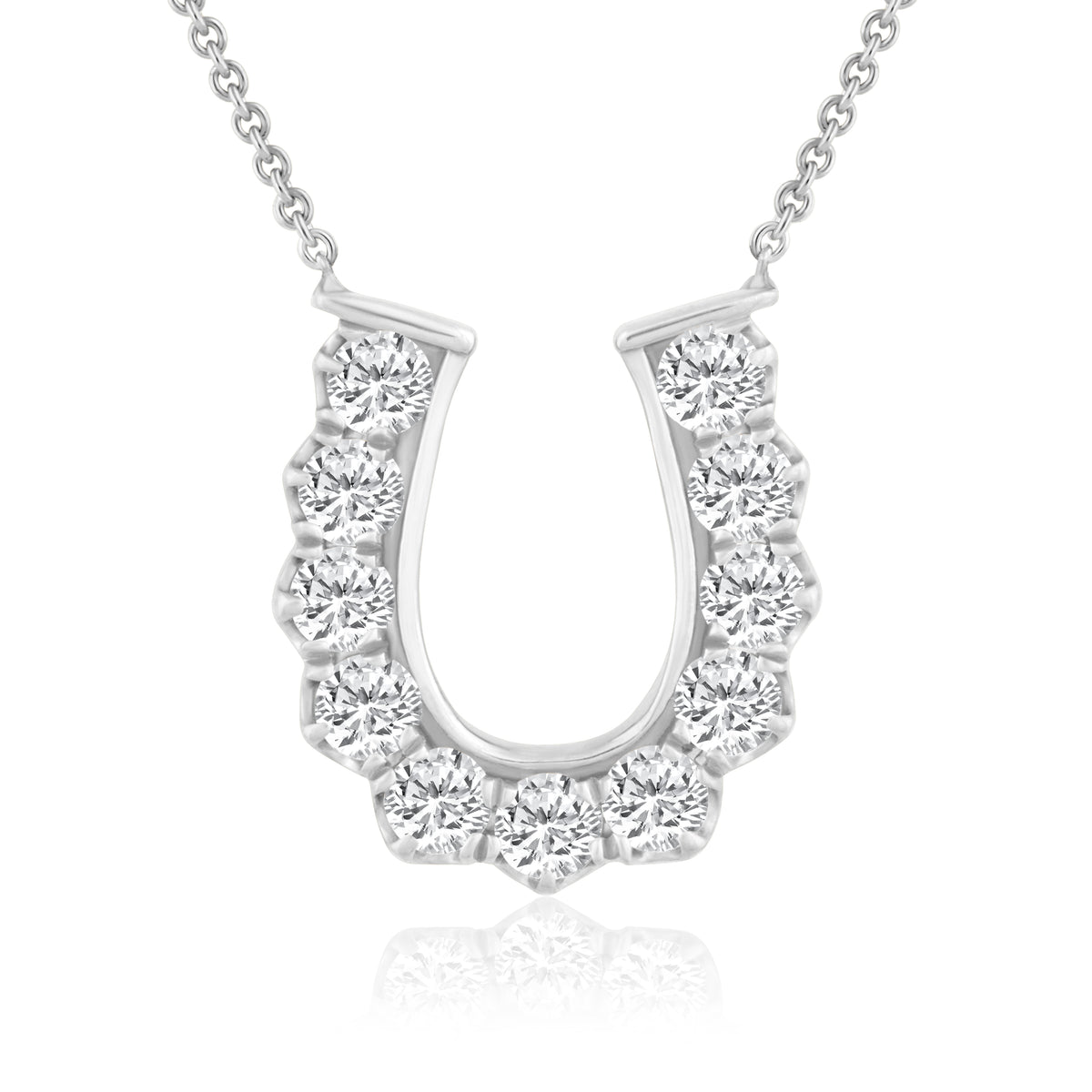 14K WHITE CLASSIC DIAMOND HORSESHOE NECKLACE