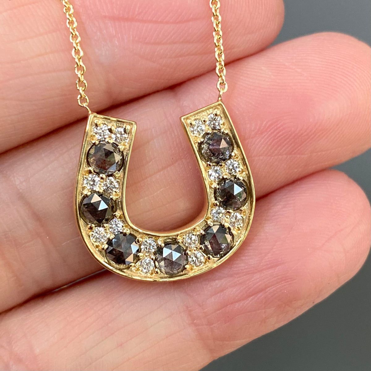 GRAY DIAMOND ROSE-CUT HORSESHOE NECKLACE