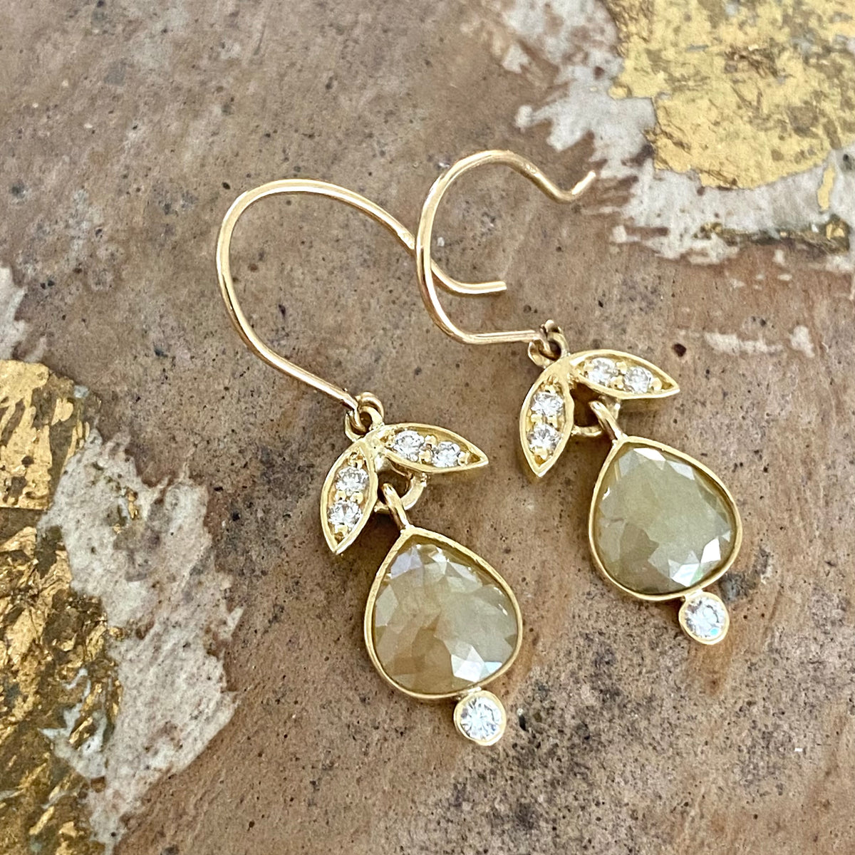 YELLOW DIAMOND ROSE CUT LOTUS EARRINGS 1.75CTTW